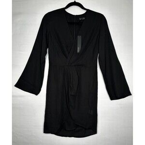 Krisa‎ Wrap Long Sleeve Mini Dress In Black Women’s Size XS NEW USA Made